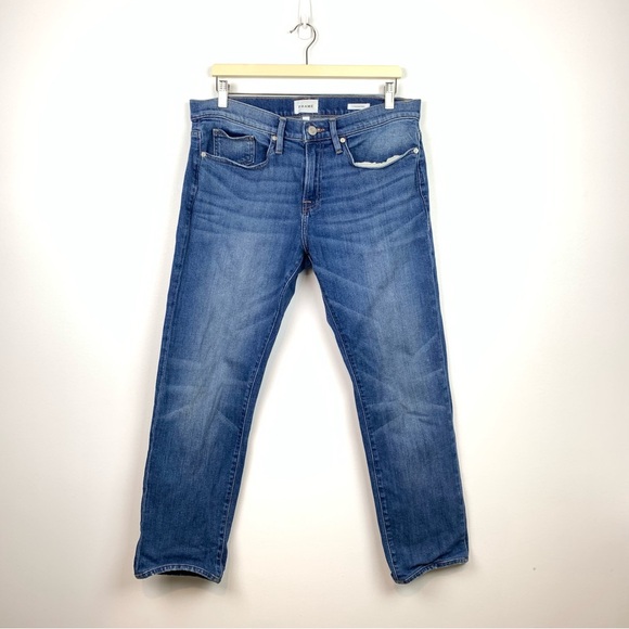 Frame Jeans Blue Denim L'Homme Slim Straight Size 34 Casual Medium Wash Preppy - Picture 1 of 15